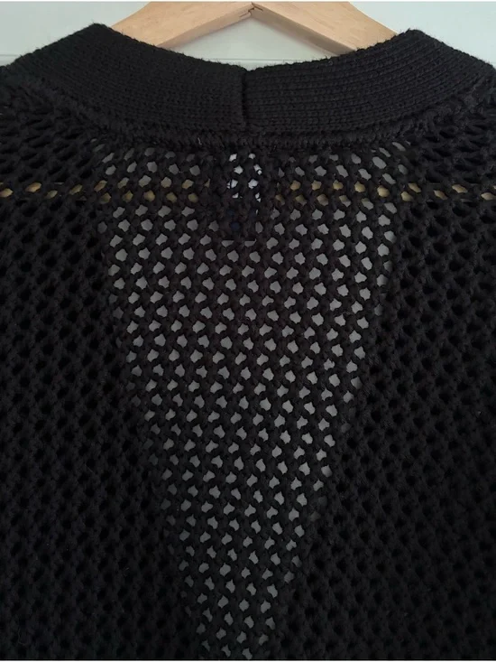 GAP Crochet Cardigan Sweater Black Open Knit Beachy Oversized Button Up Size L - Picture 13 of 16